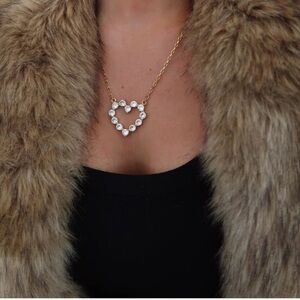 Gold Heart Pendant Necklace with Clear Stones - Women Jewelry